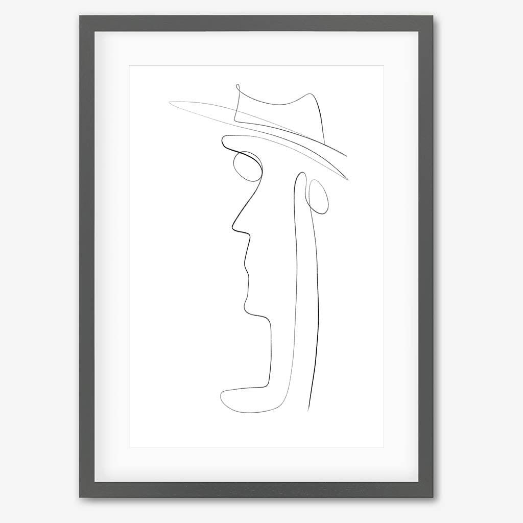 Hat and Face Line Drawing Art Print - Grey Frame - Abstract House