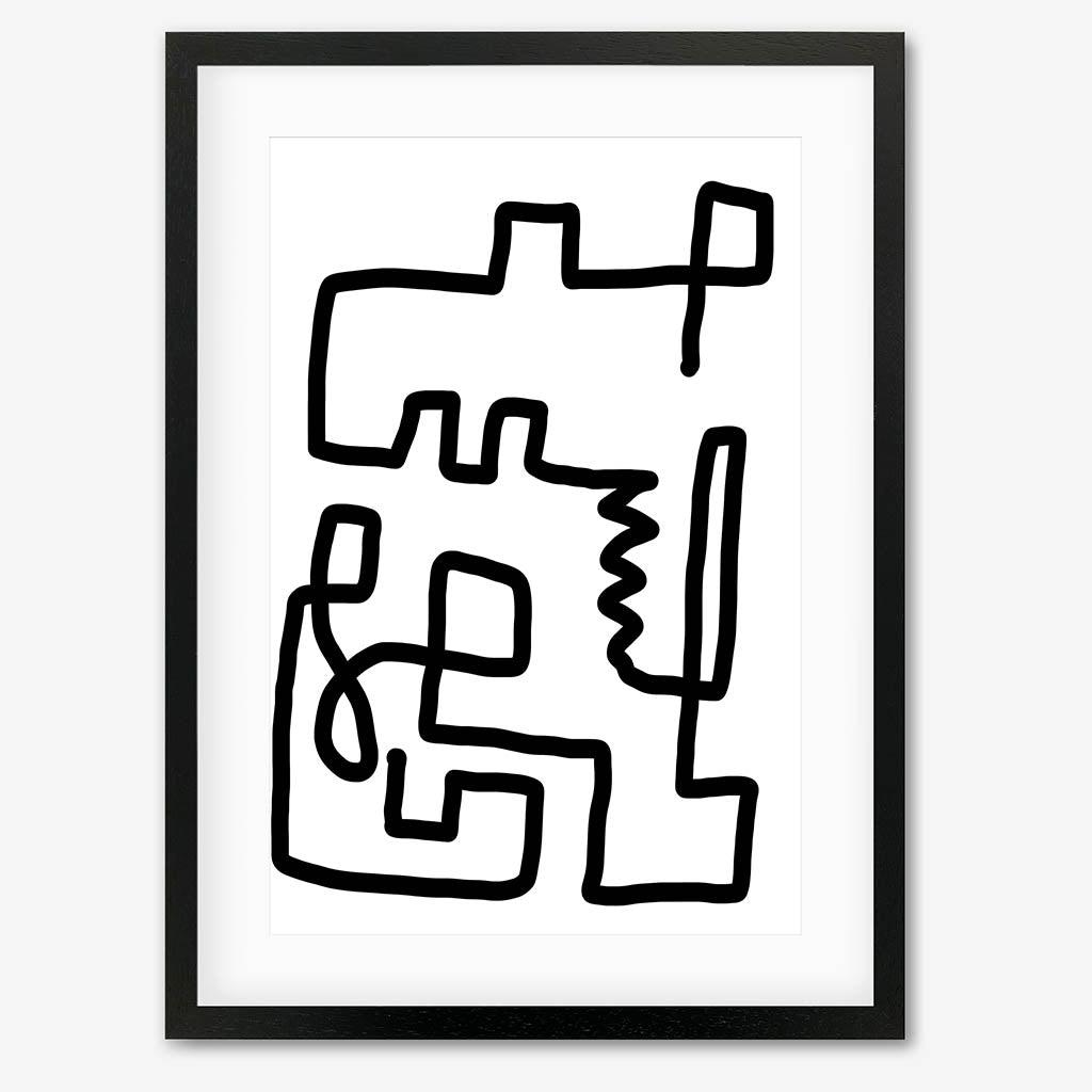 Labyrinth Line Art Print - Black Frame - Abstract House