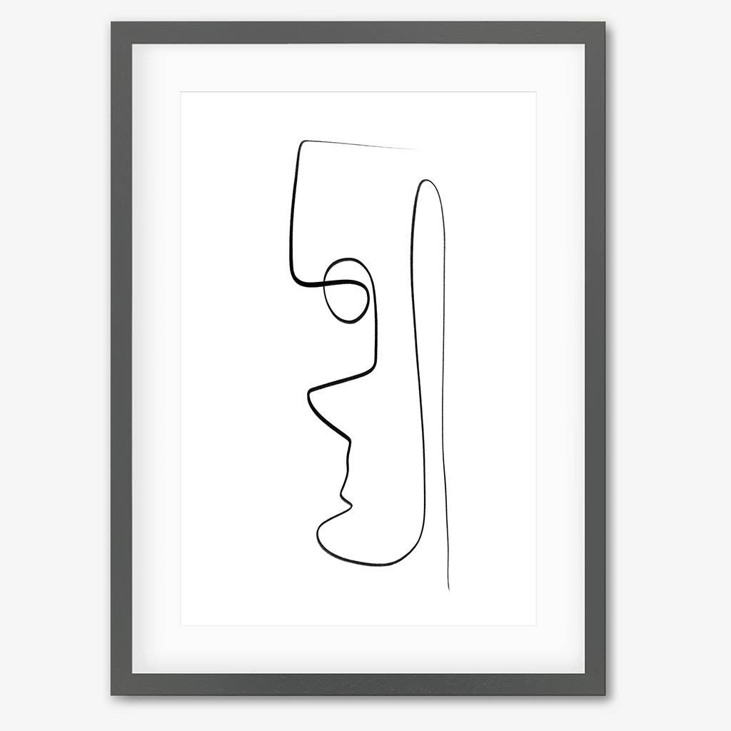 Face Line Art Print - Grey Frame - Abstract House