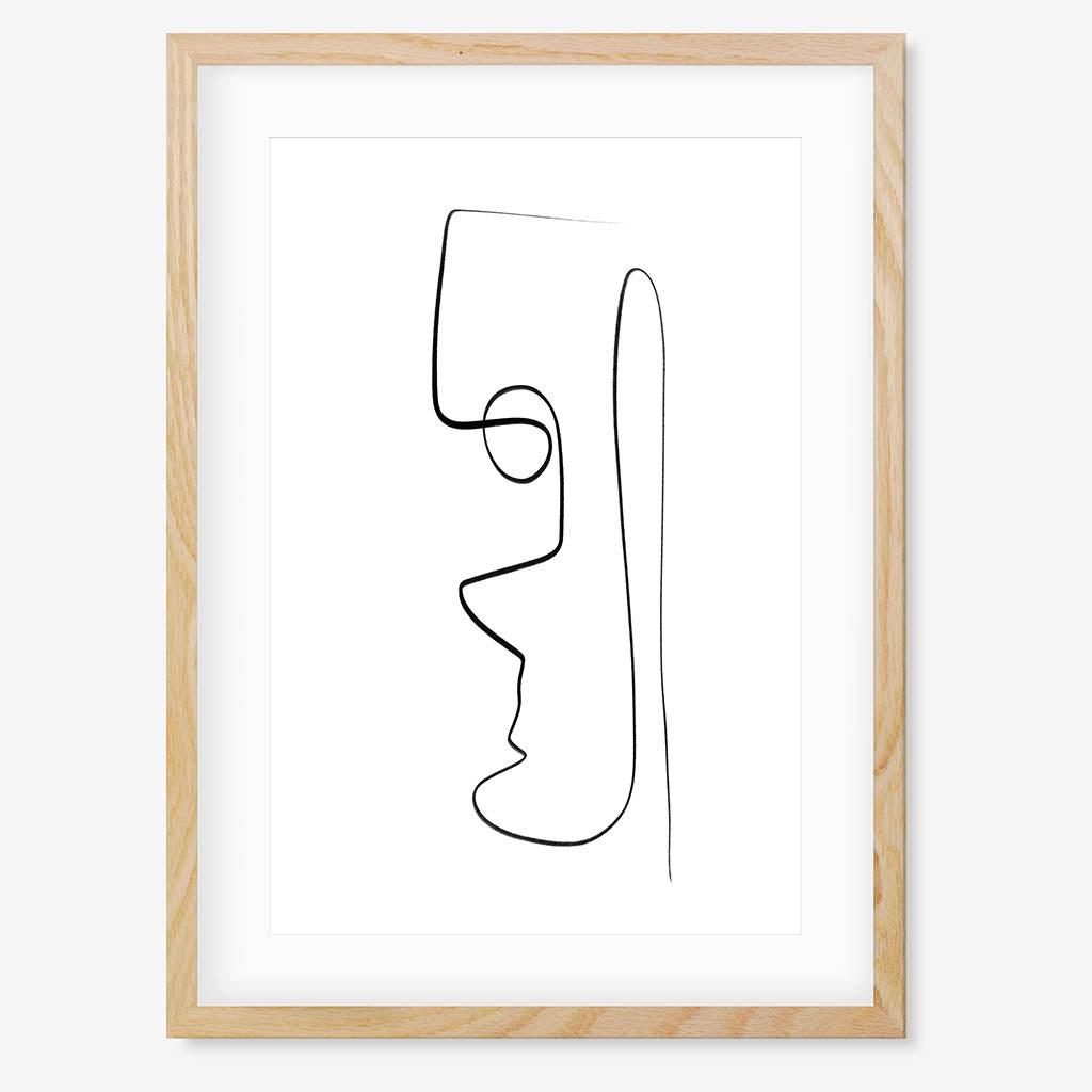 Face Line Art Print - Oak Frame - Abstract House