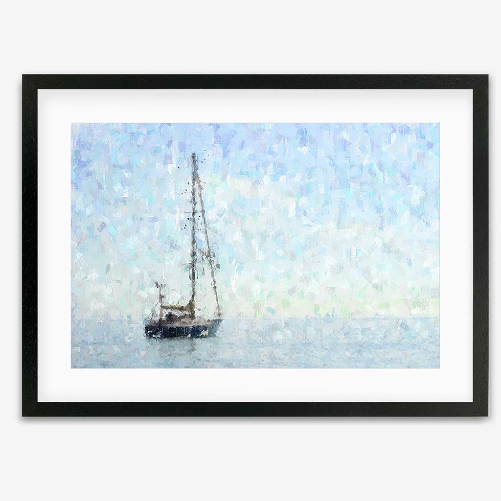 Impressionist Sky Blue Boat Art Print - Black Frame - Abstract House