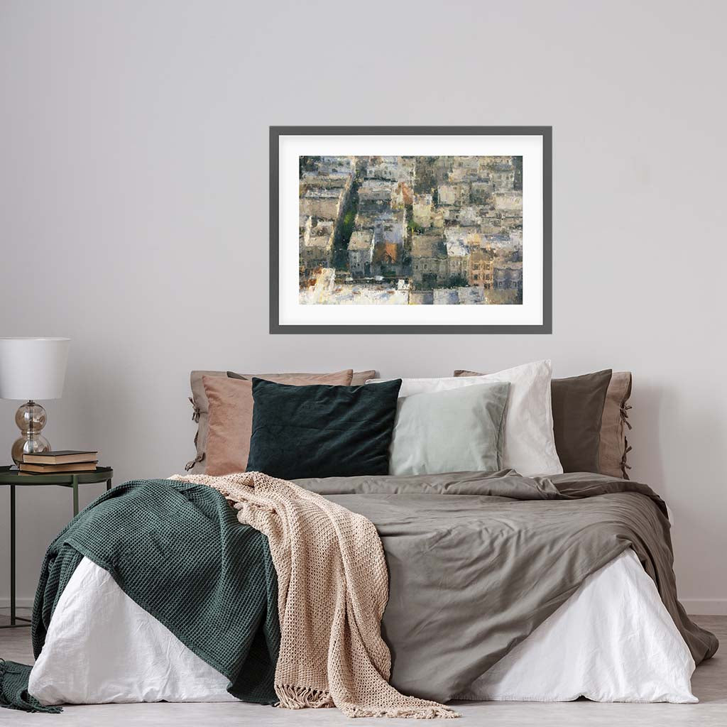 Impressionist City Rooftops Art Print-framed-Wall Art Print-Abstract House