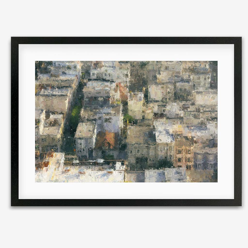 Impressionist City Rooftops Art Print - Black Frame - Abstract House