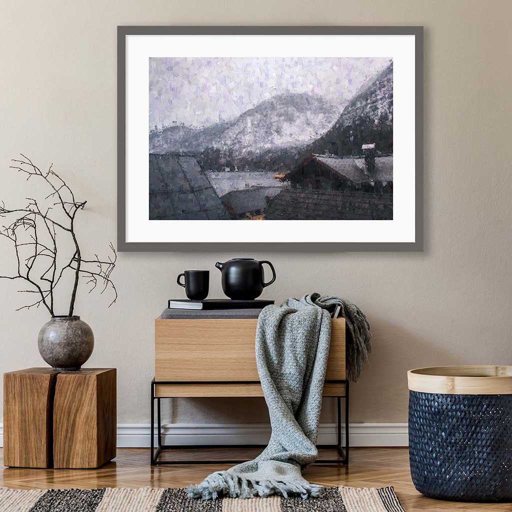 Grey Snow Mountain Impressionist Art Print-framed-Wall Art Print-Abstract House