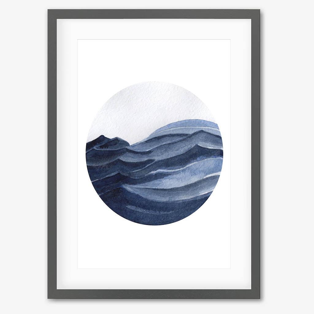 Watercolour Blue Seascape Framed Art - Grey Frame - Abstract House