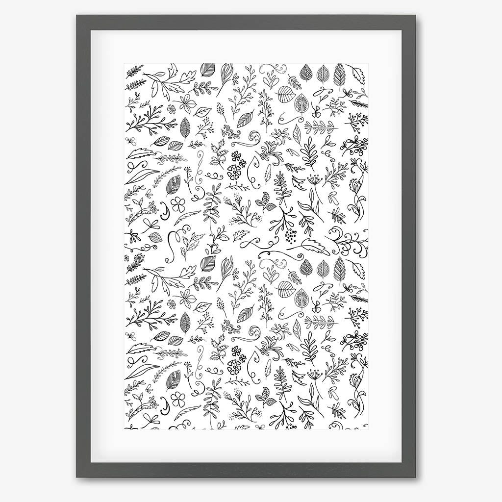 Black & White Flowers Pattern Framed Art - Grey Frame - Abstract House