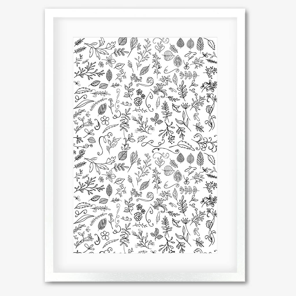 Black & White Flowers Pattern Framed Art - Gold Frame - Abstract House