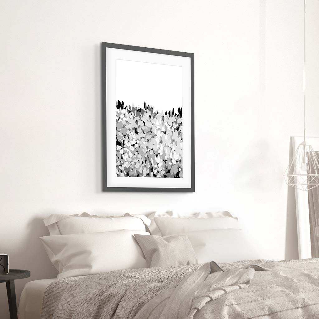 Grey Tonal Leaves Art Print-framed-Wall Art Print-Abstract House