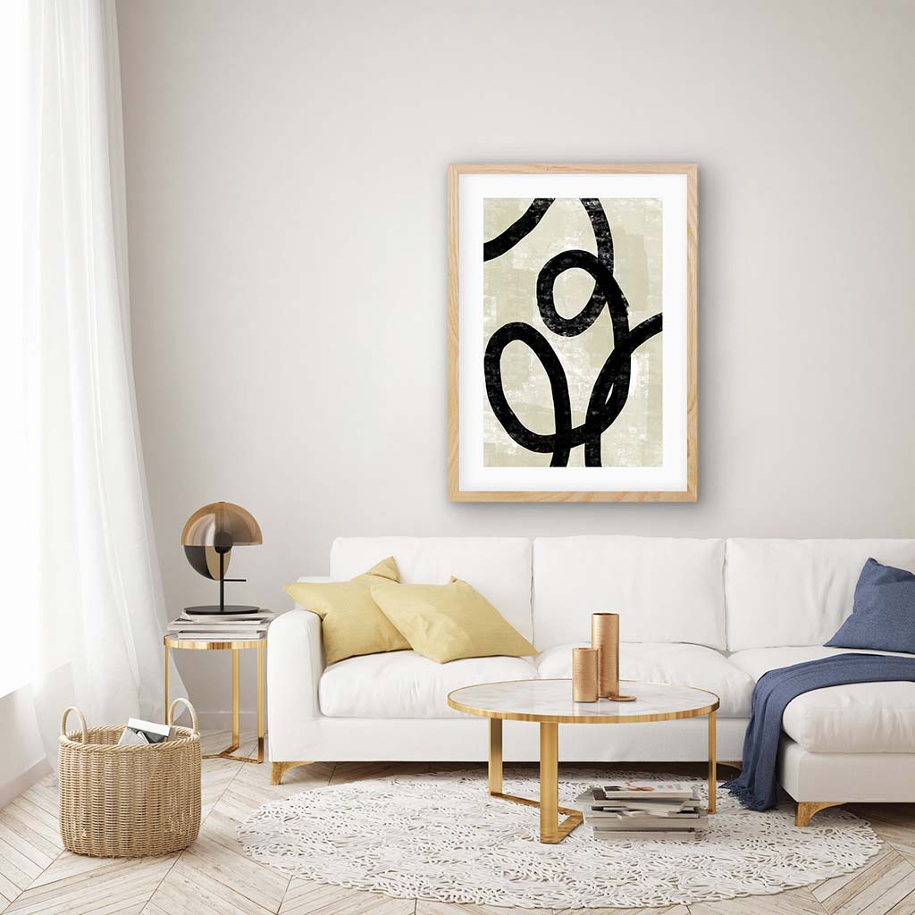 Neutral Curved Lines Framed Print-framed-Wall Art Print-Abstract House