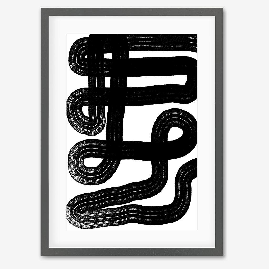Black Snake Lines Framed Art - Grey Frame - Abstract House