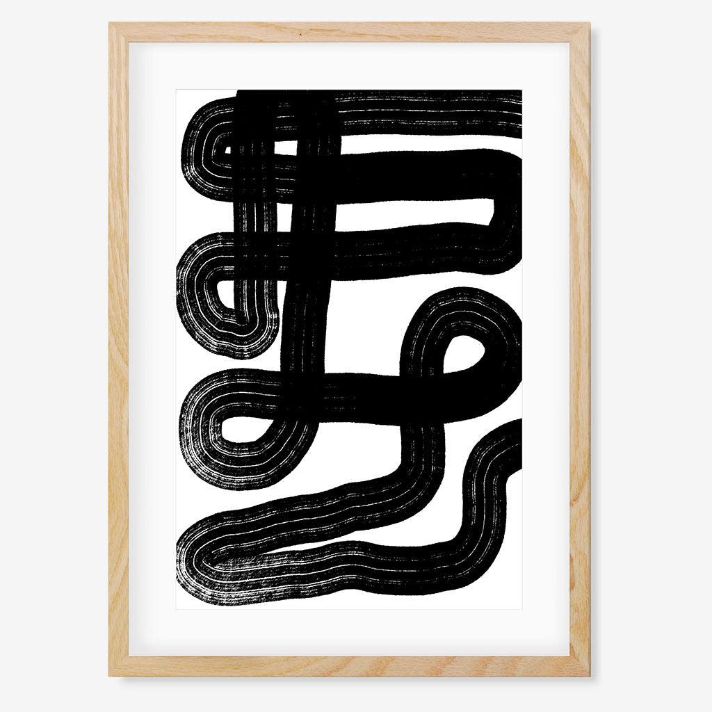 Black Snake Lines Framed Art - Oak Frame - Abstract House