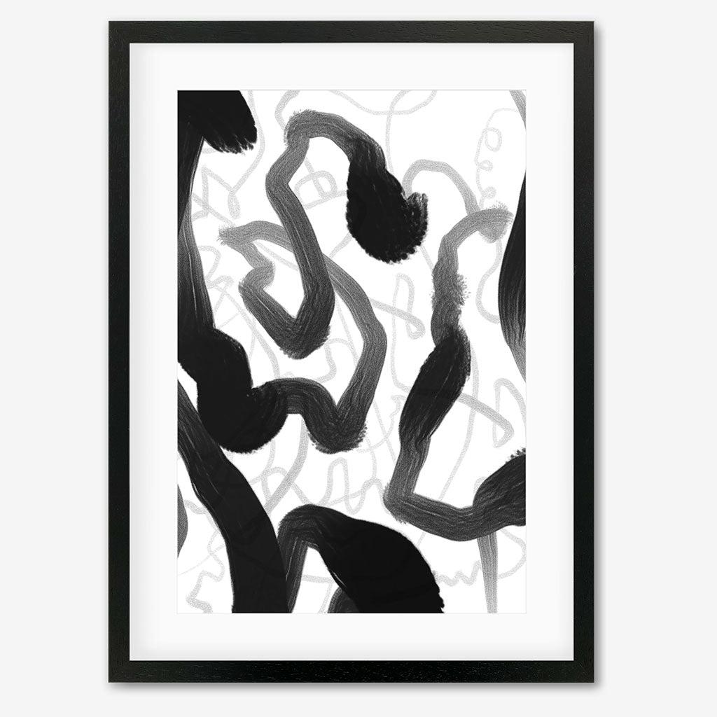 Black And White Brush Strokes Framed Art - Black Frame - Abstract House