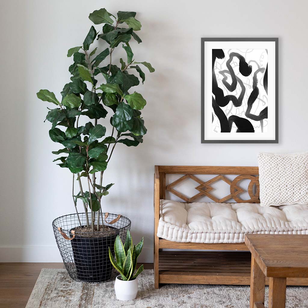 Black And White Brush Strokes Framed Art-framed-Wall Art Print-Abstract House