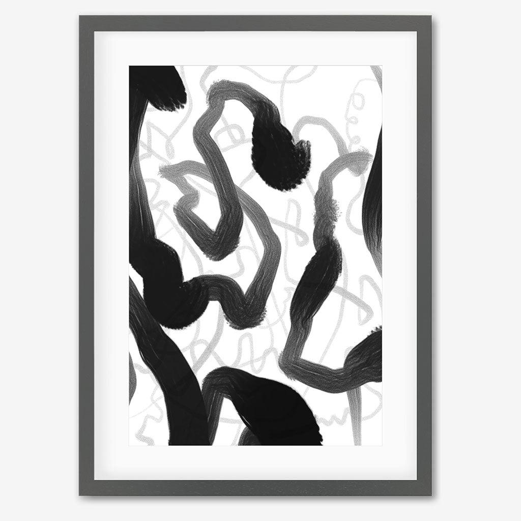 Black And White Brush Strokes Framed Art - Grey Frame - Abstract House