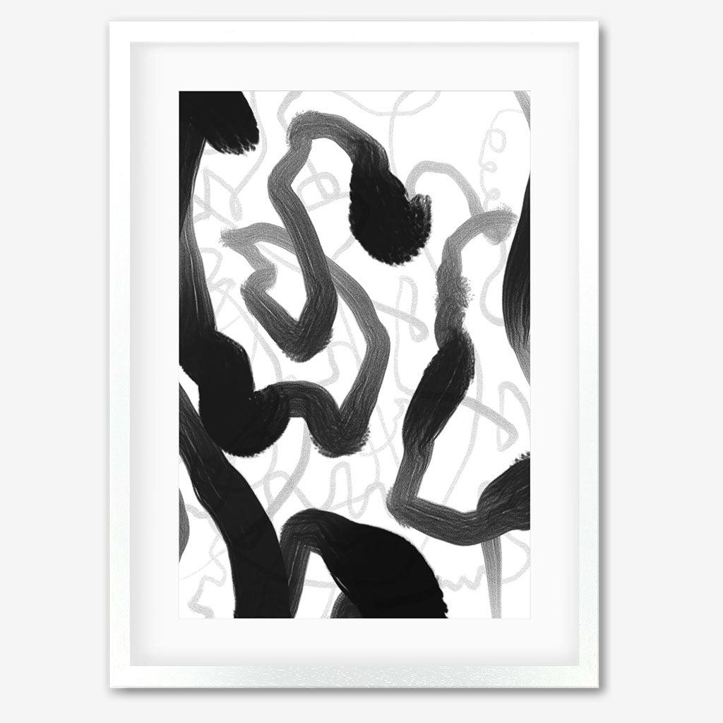 Black And White Brush Strokes Framed Art - White Frame - Abstract House