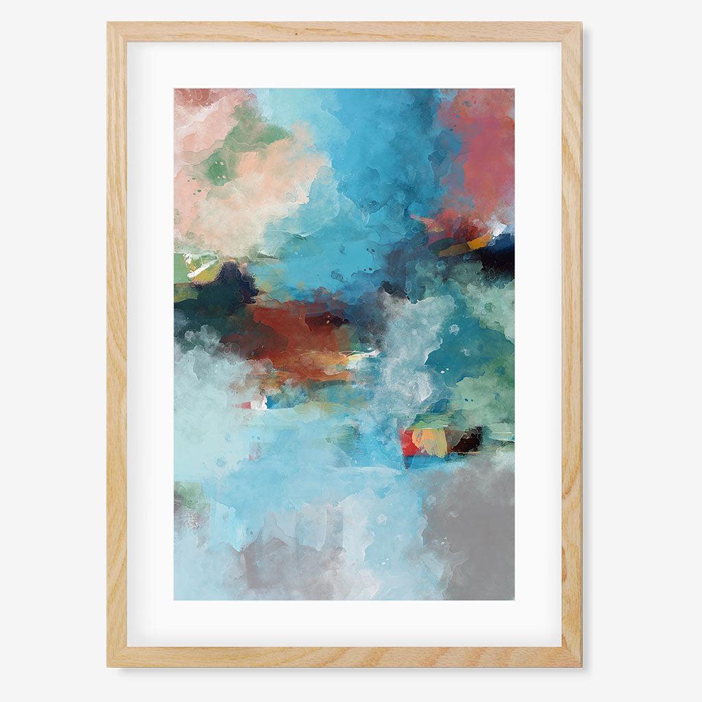 Blue Abstract Clouds Framed Art - Oak Frame - Abstract House