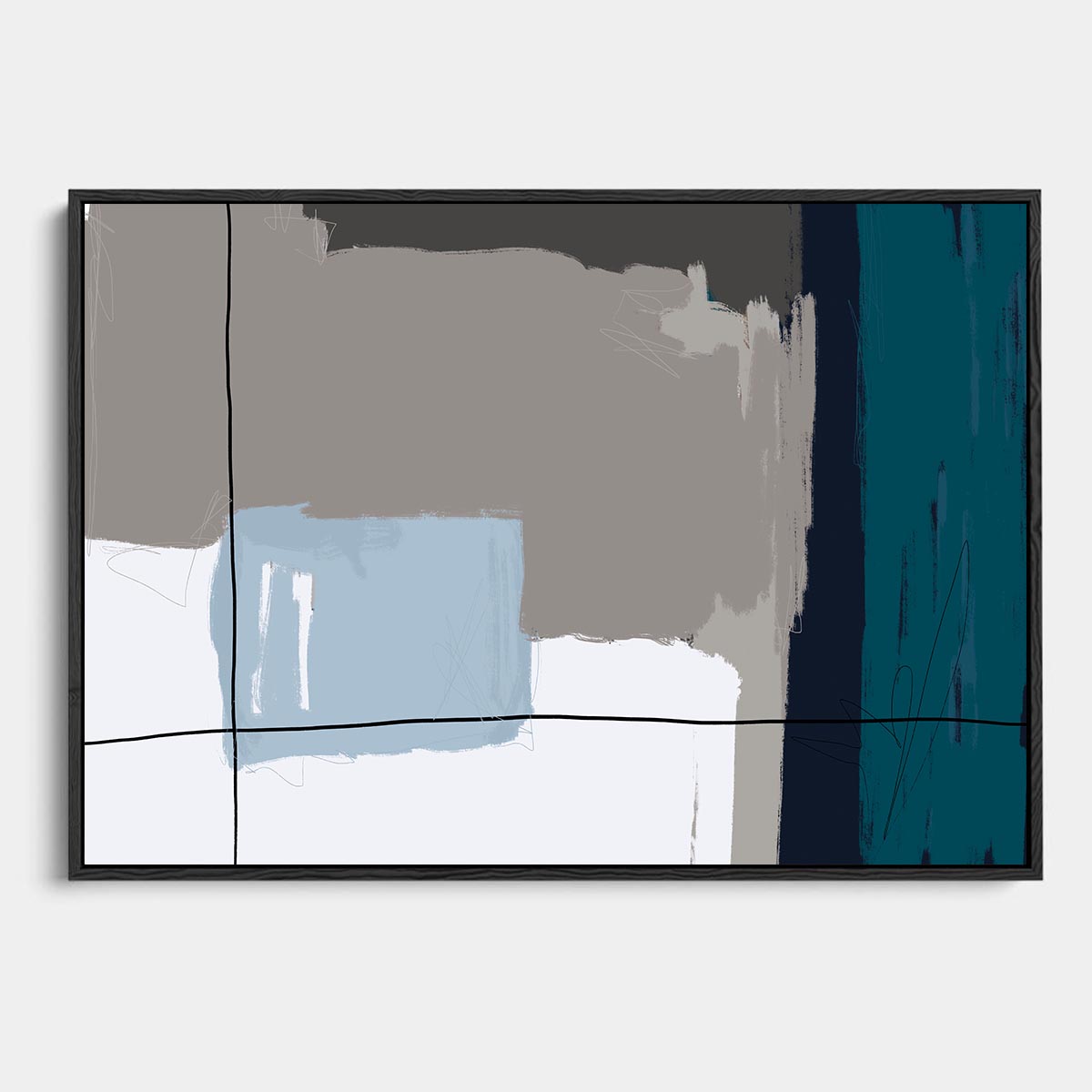 Teal Geometric Study Framed Canvas-framed-Canvas Prints-Abstract House