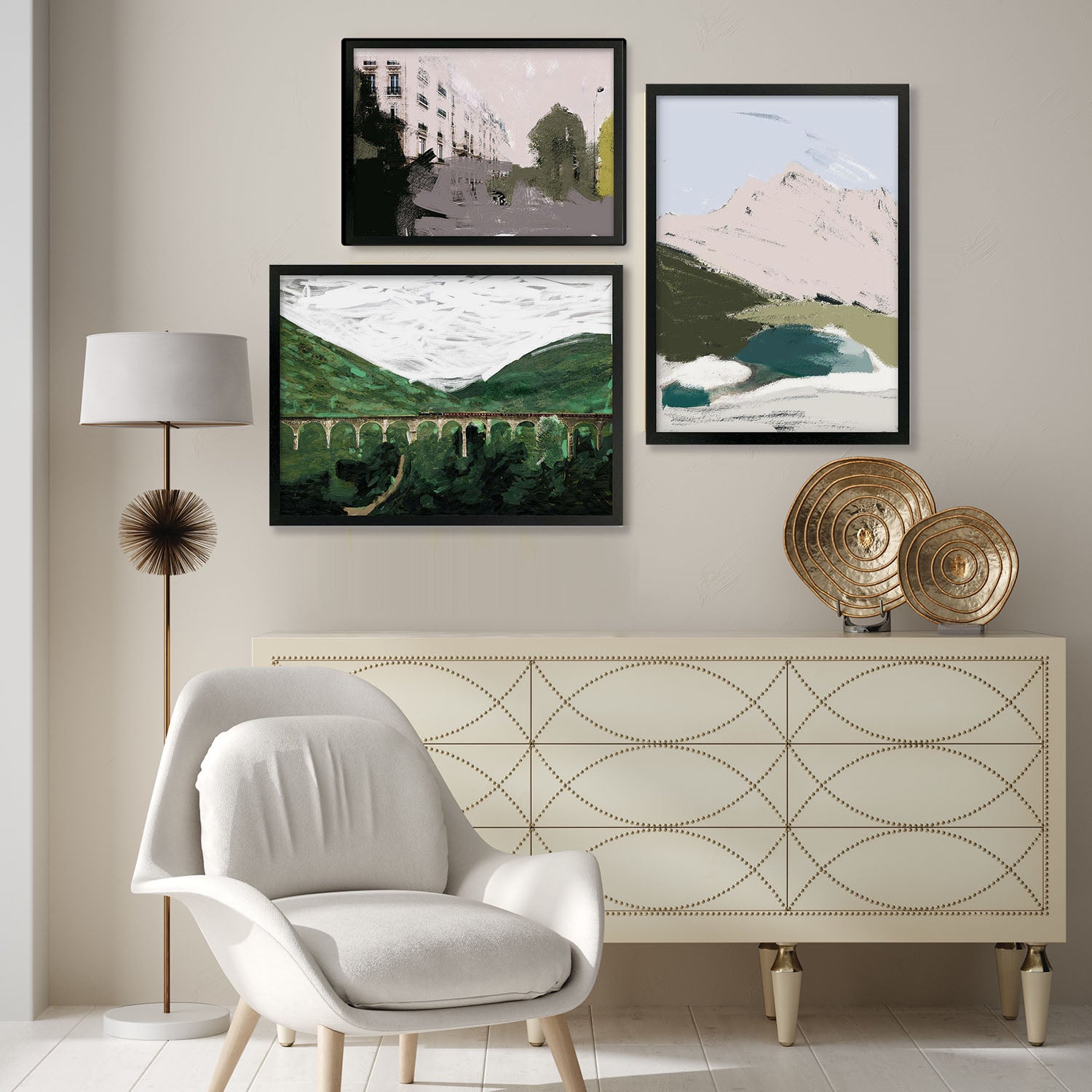 Green Landscapes Gallery Wall Art-framed-Gallery Wall Art-Abstract House