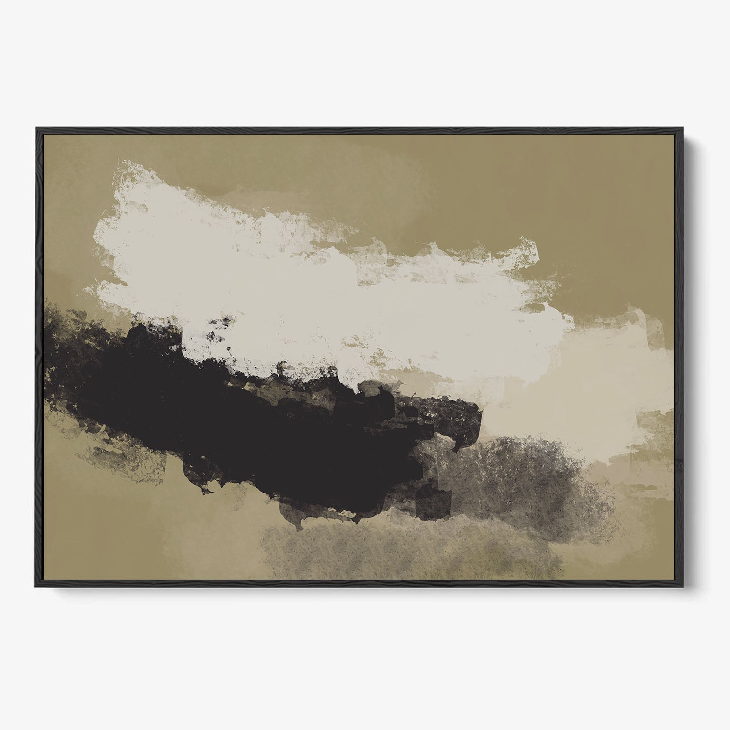 Olive Green On Black Strokes Framed Canvas-framed-Canvas Prints-Abstract House