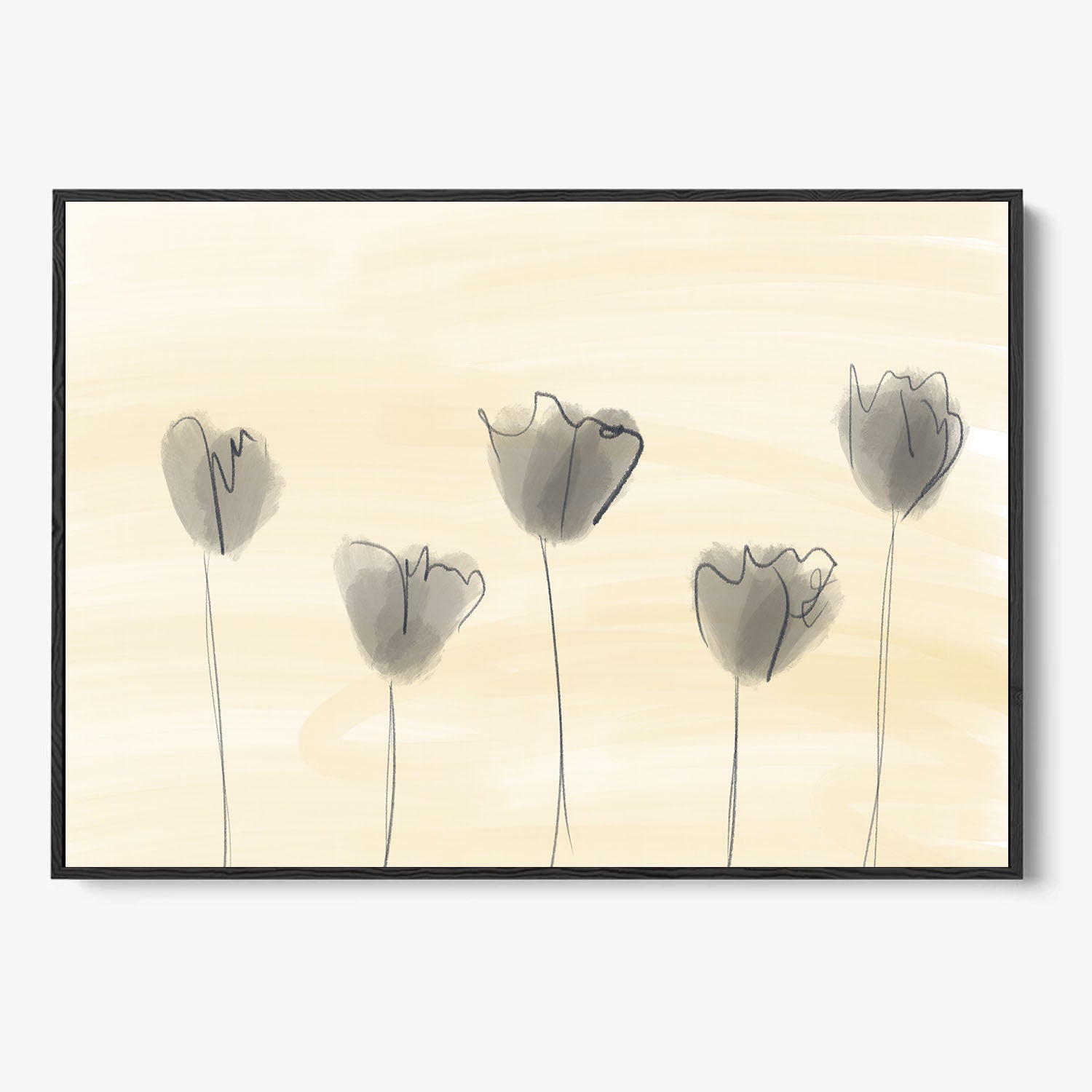Grey Poppies In Field Framed Canvas-framed-Canvas Prints-Abstract House