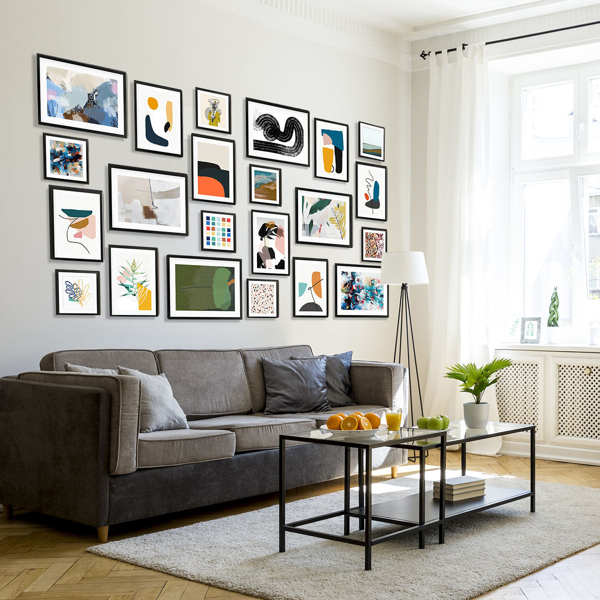 Black Wooden Frame Gallery Wall, Set Of Twenty Two-framed-Photo Wall-Abstract House