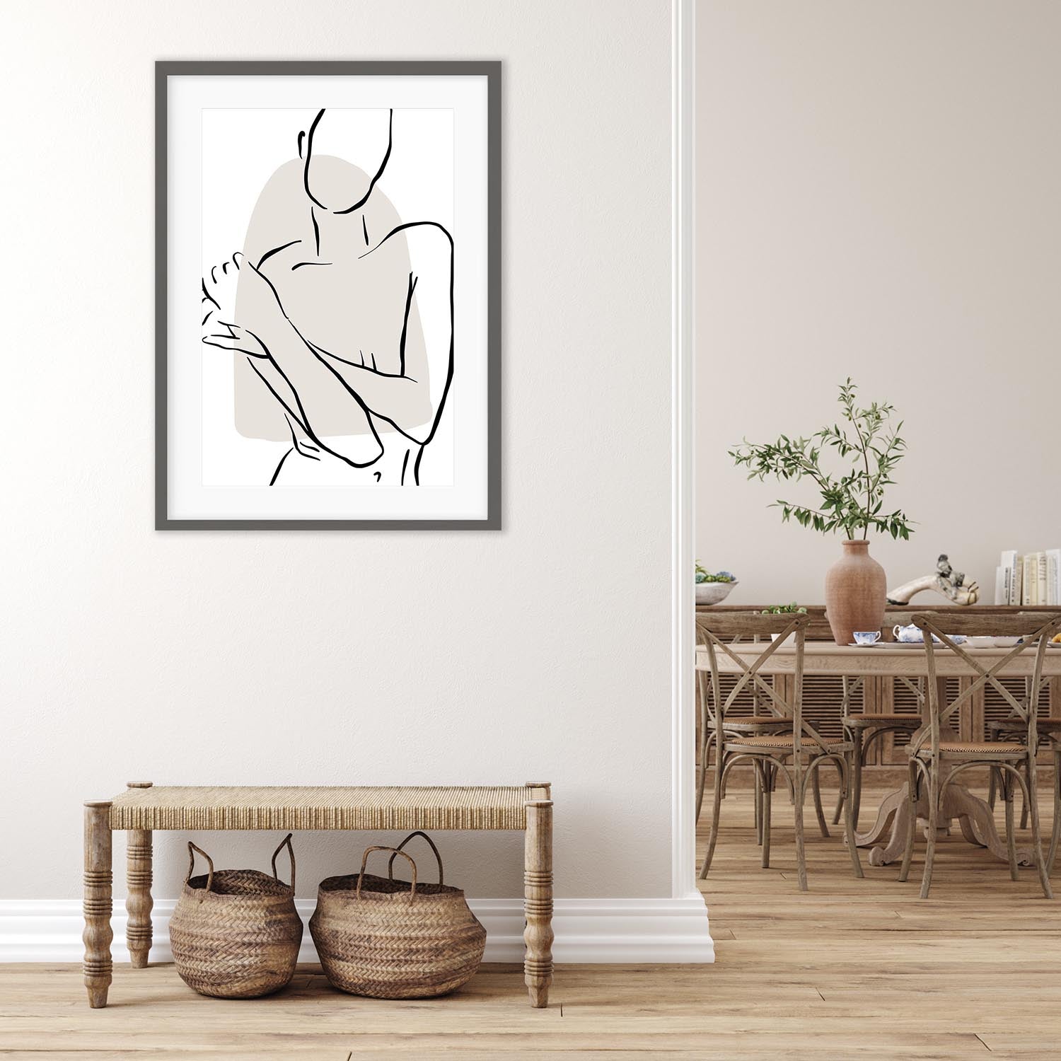Front Female Figure Line Art Print-framed-Wall Art Print-Abstract House