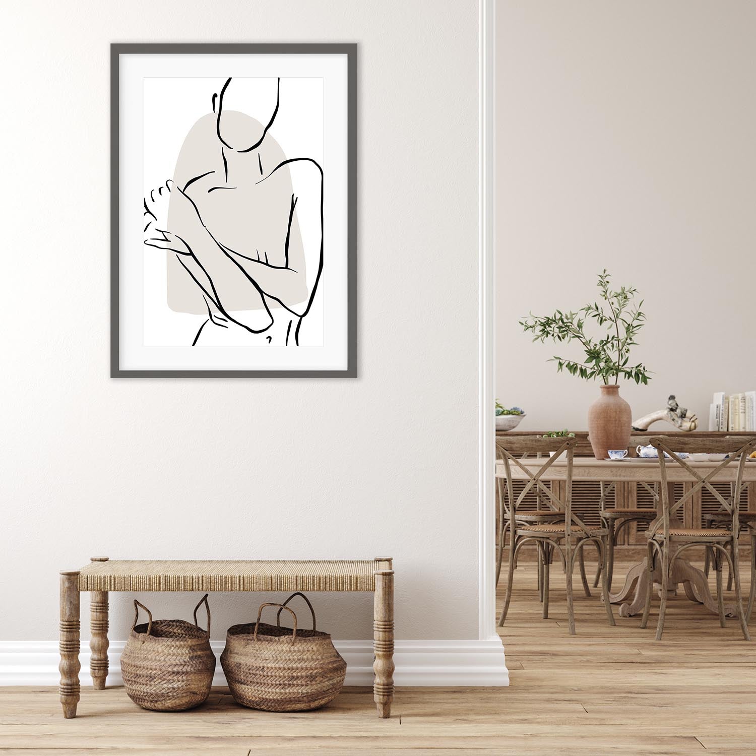 Front Female Figure Line Framed Art