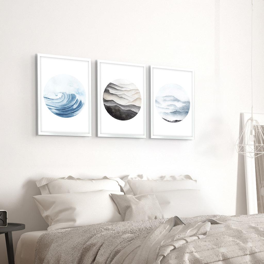 Ocean Waves Scene - Print Set Of 3 - - Abstract House