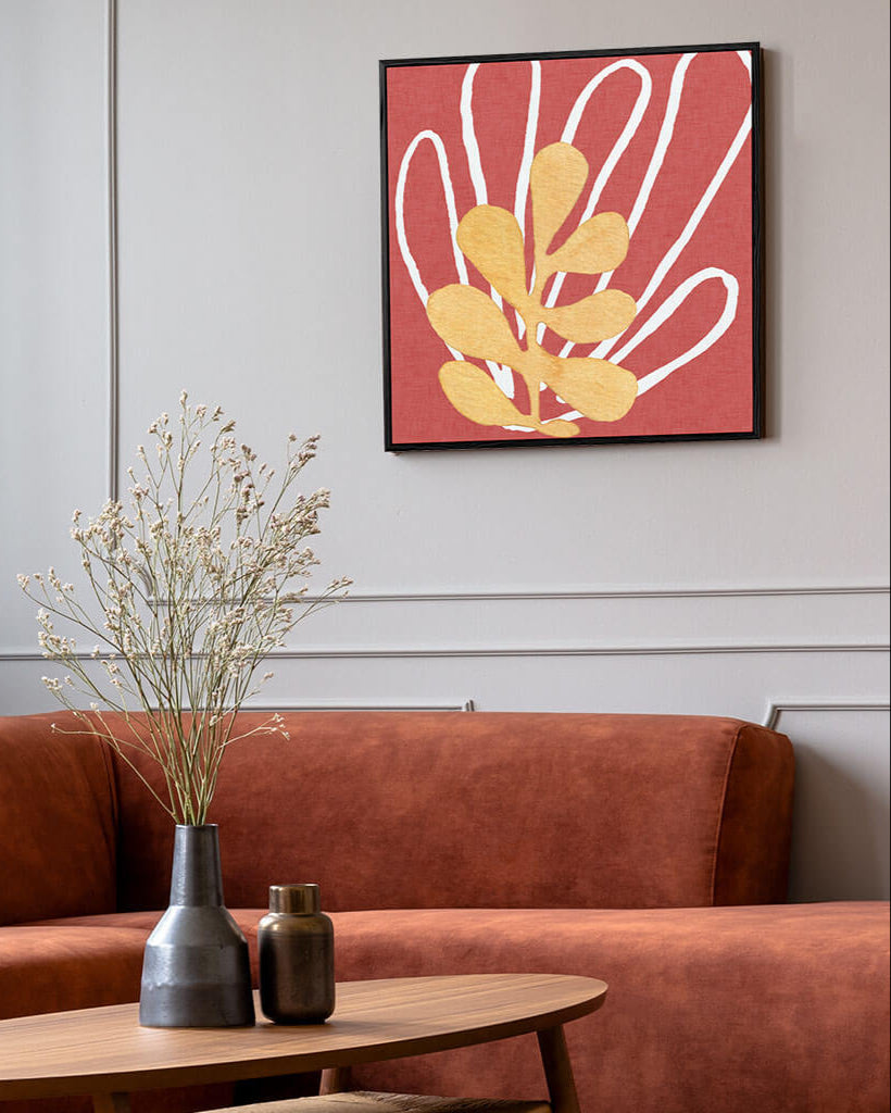 Matisse Red Coral Framed Canvas White Frame Square Canvas Prints - Abstract House  