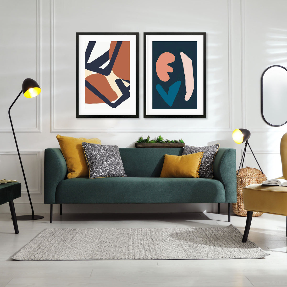 Mid Century Modern Shapes - Framed Print Set-framed-Wall Art Print Set Of 2-Abstract House