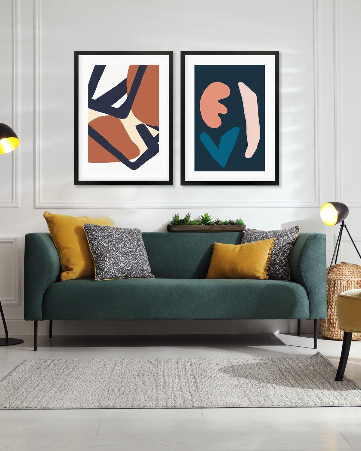 Mid Century Modern Shapes - Framed Print Set-framed-Wall Art Print Set Of 2-Abstract House
