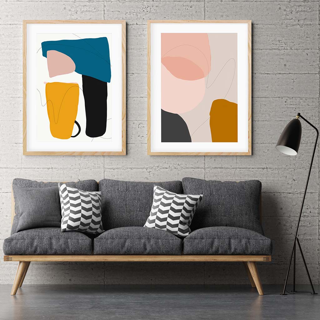 Mid Century Pastel Shapes - Print Set Of 2-framed-Wall Art Print Set Of 2-Abstract House