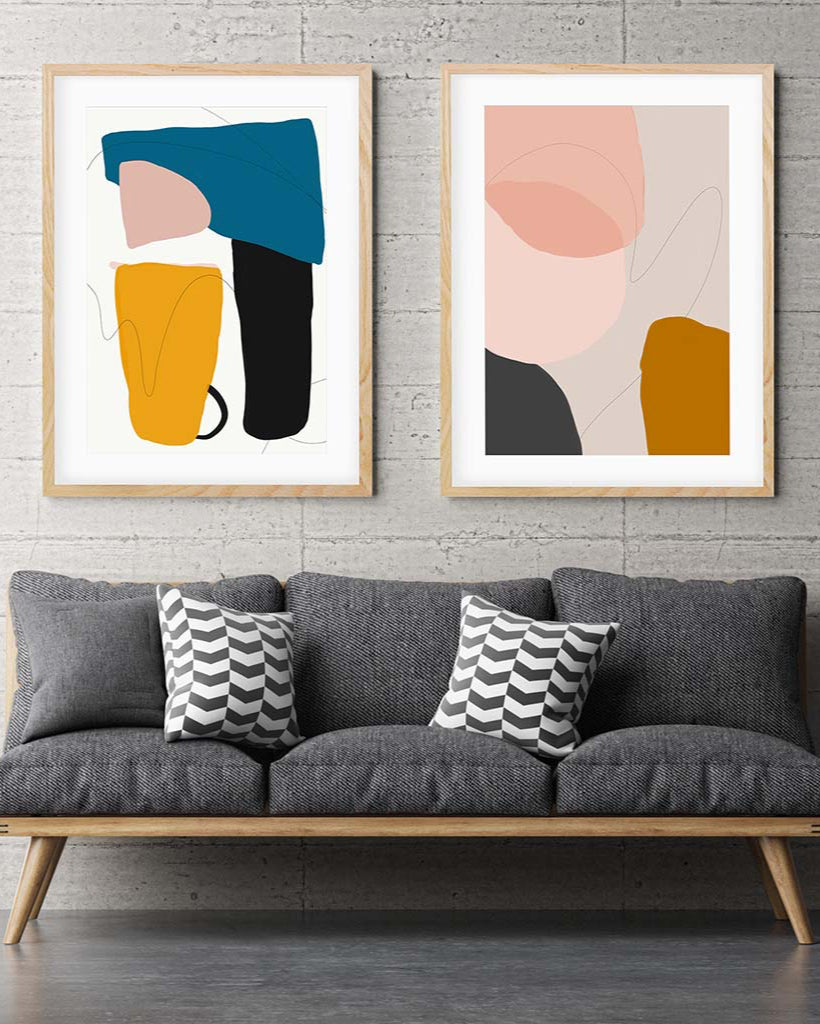 Mid Century Pastel Shapes - Print Set Of 2-framed-Wall Art Print Set Of 2-Abstract House