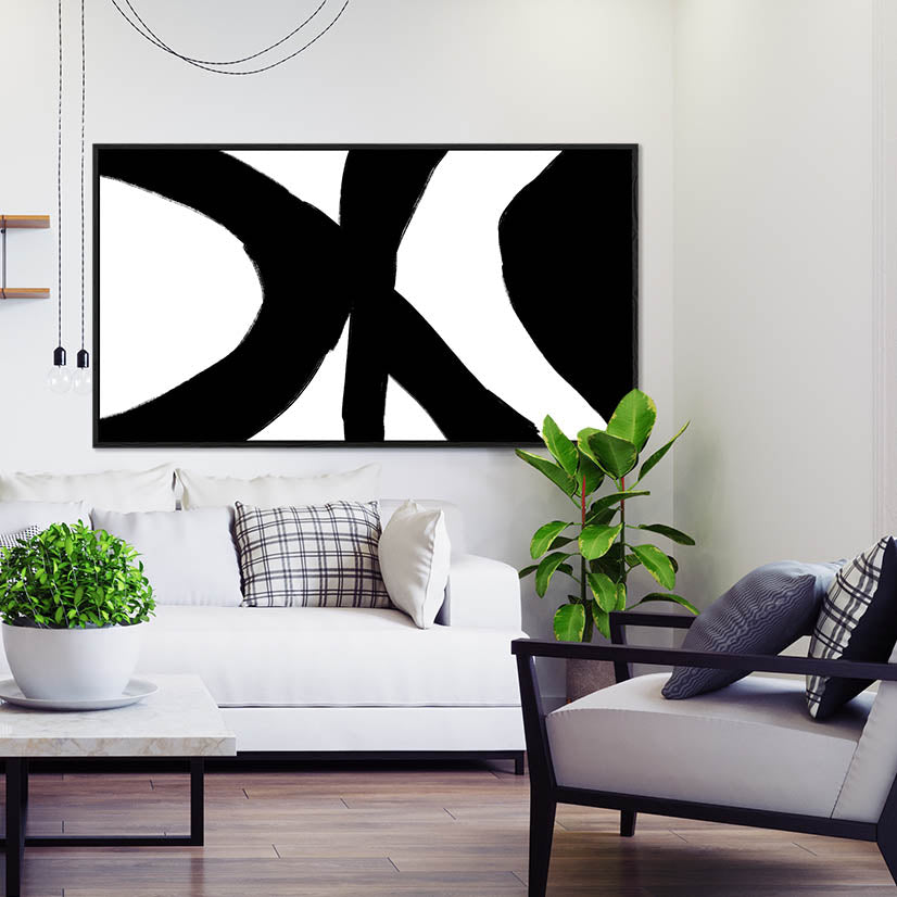 Black Abstract Strokes Framed Canvas-framed-Canvas Prints-Abstract House
