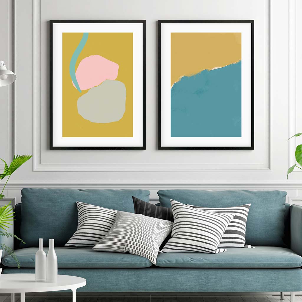 Mustard Organic Shapes - Print Set Of 2-framed-Wall Art Print Set Of 2-Abstract House
