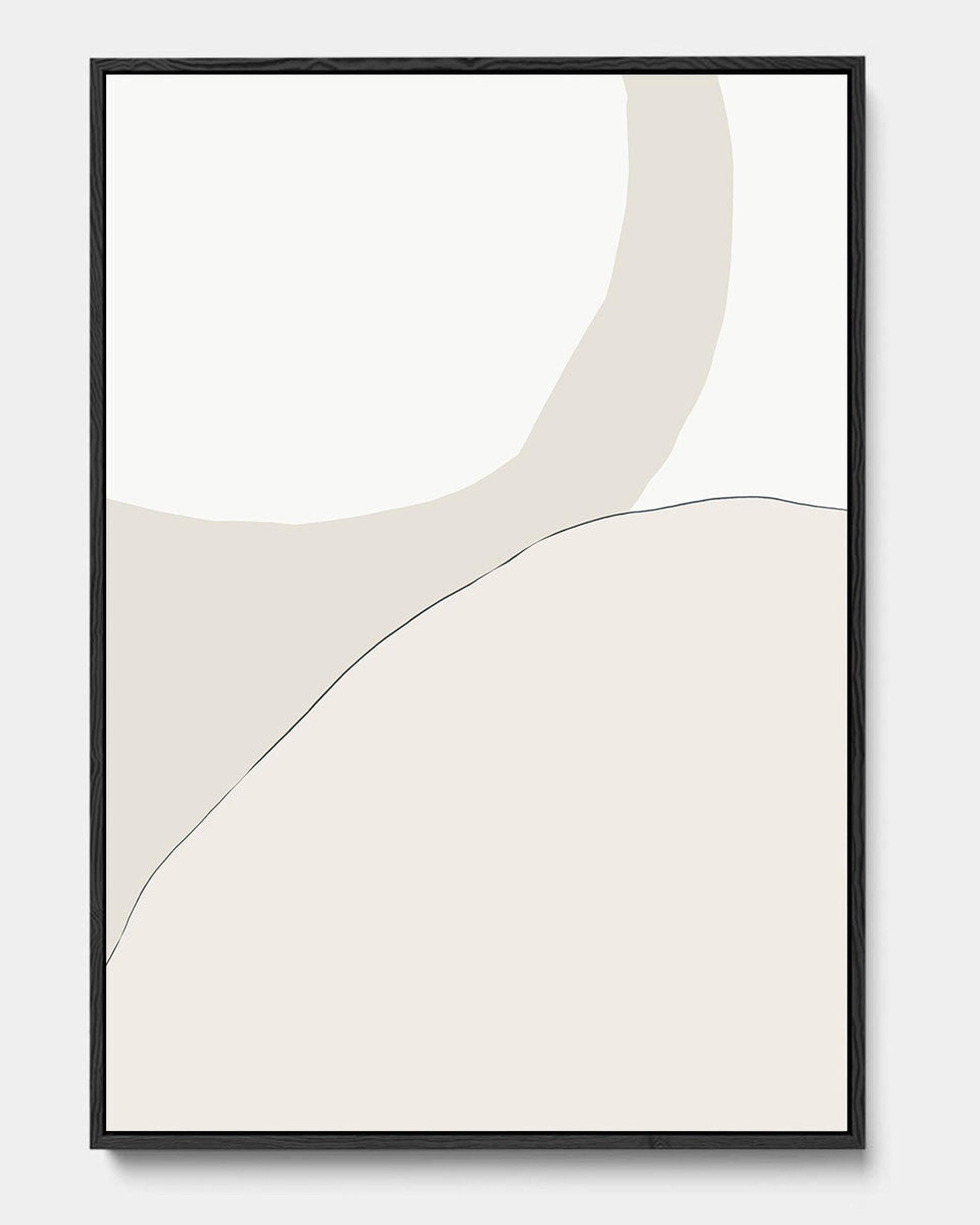 Framed abstract art print with curved lines on a white background