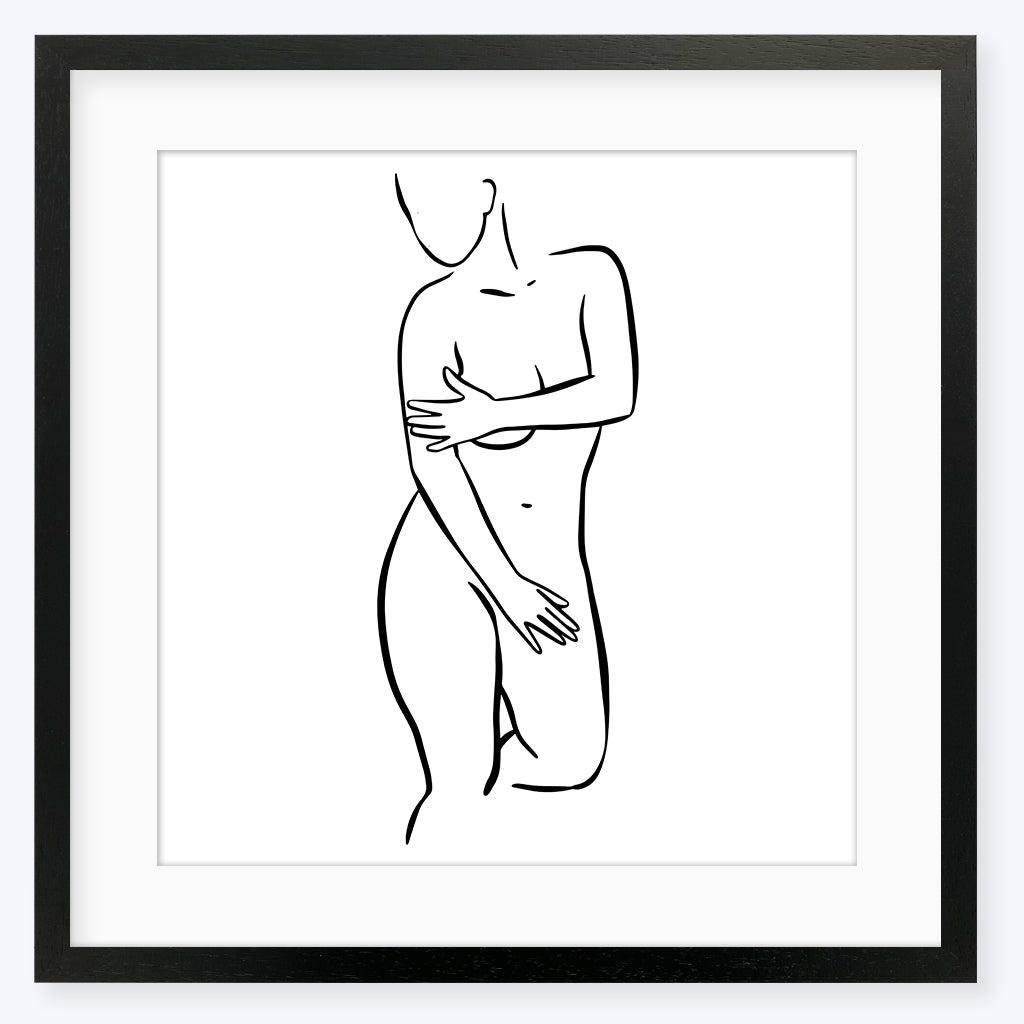 Nude Line Figure Art Print - Black Frame - Abstract House