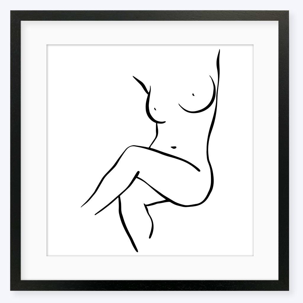 Seated Nude Line Figure Art Print - Black Frame - Abstract House