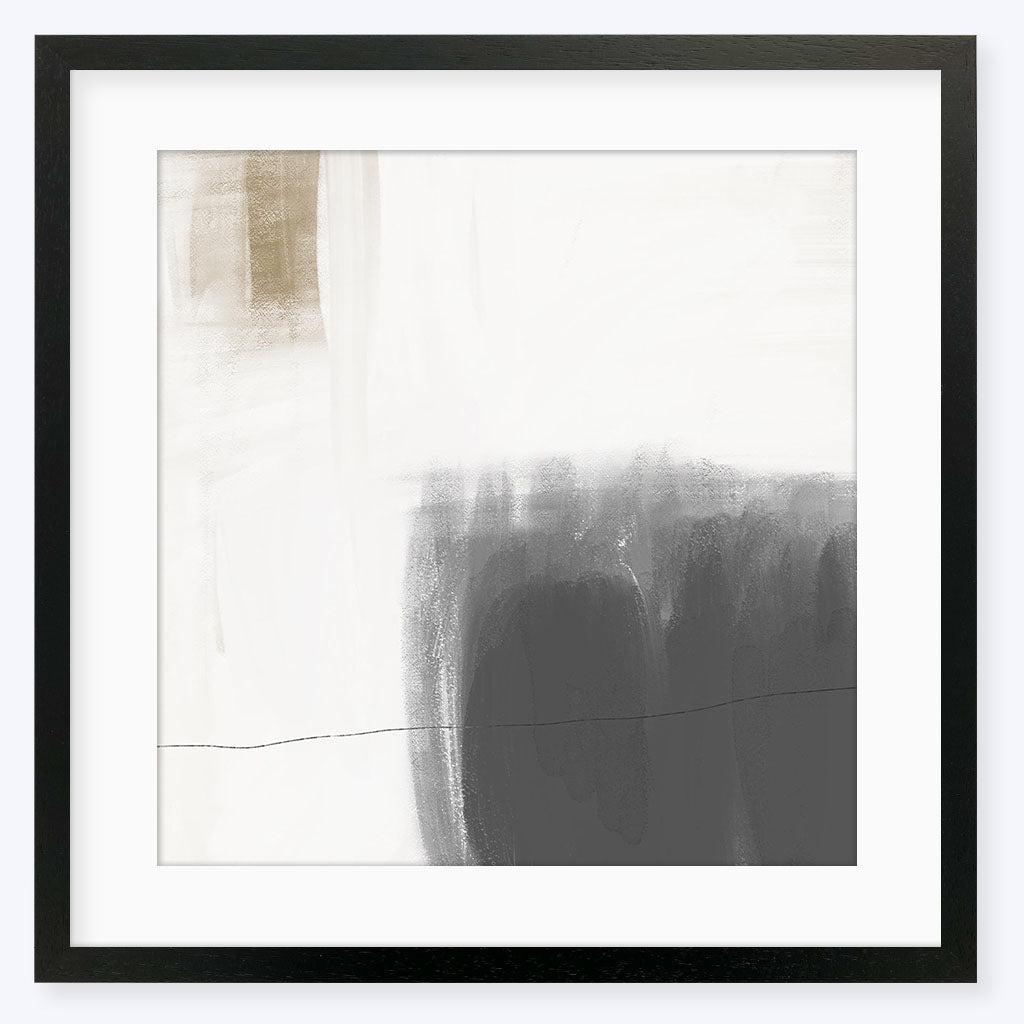 Neutral Abstract Brushed Square Art Print - Black Frame - Abstract House