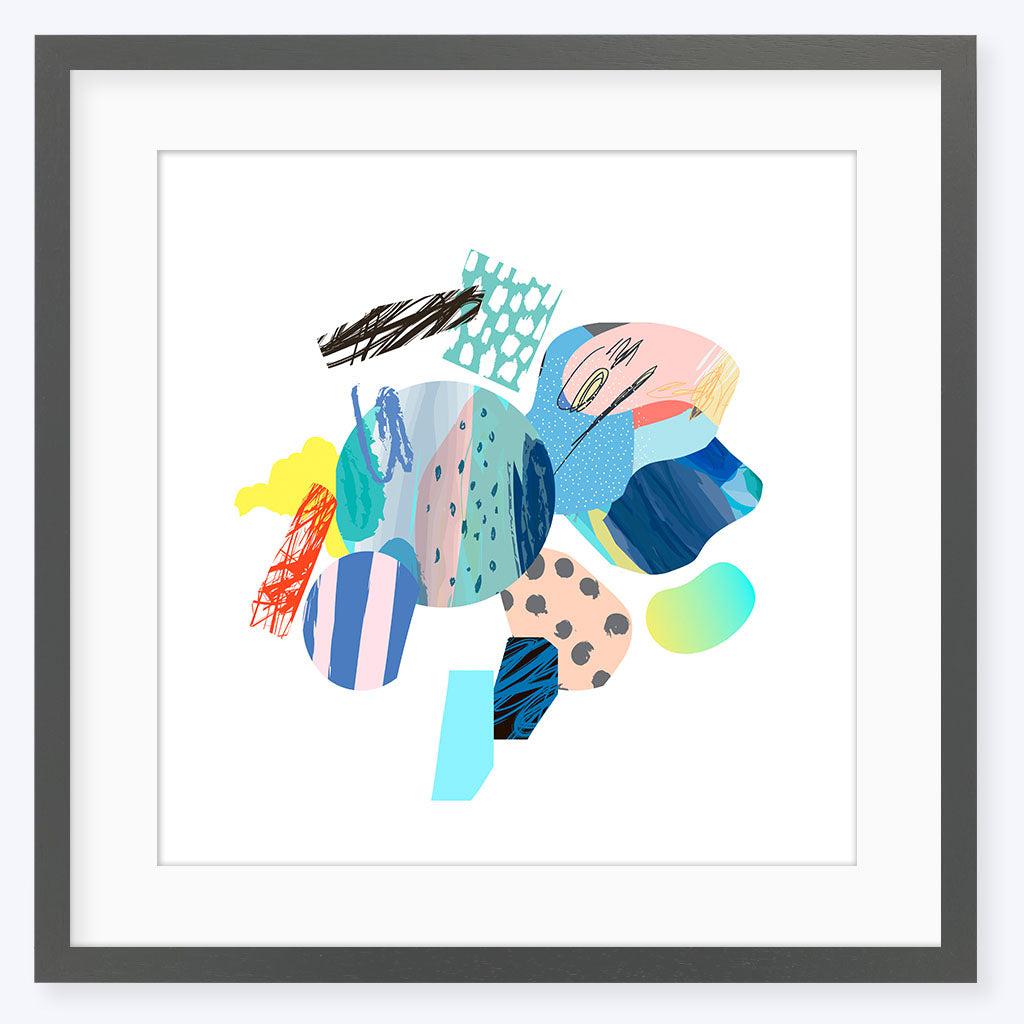 Abstract Colour Shapes Framed Print - Grey Frame - Abstract House