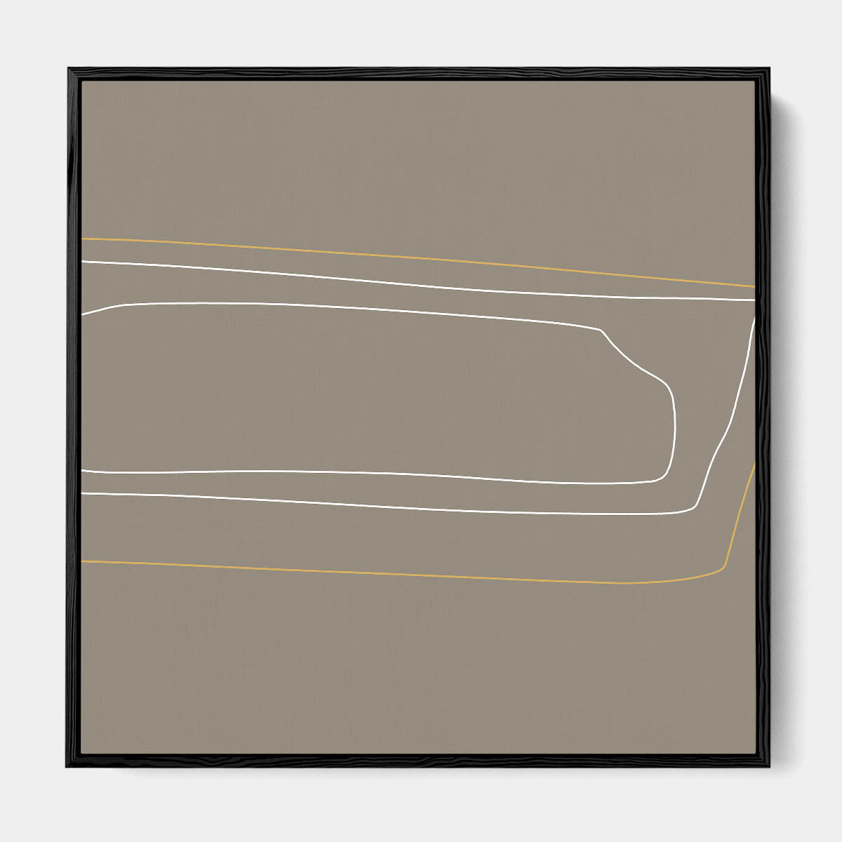 Brown On White Gold Lines Framed Canvas-framed-Square Canvas Prints-Abstract House