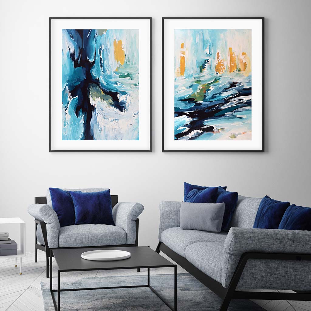 Teal And Gold Abstract - Print Set Of 2-framed-Wall Art Print Set Of 2-Abstract House