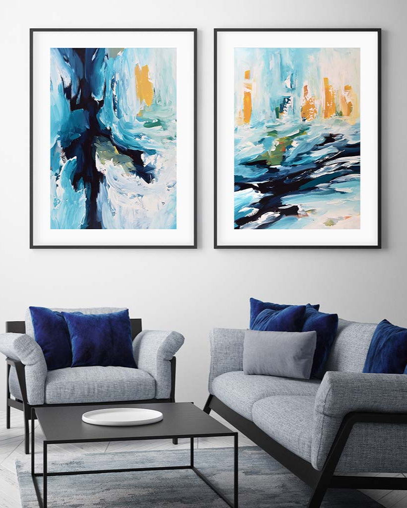 Teal And Gold Abstract - Print Set Of 2-framed-Wall Art Print Set Of 2-Abstract House