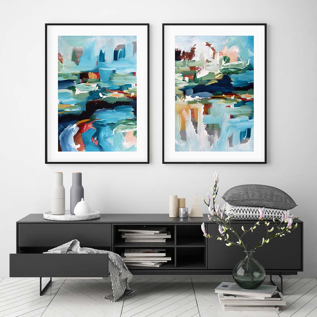 Teal Still Waters - Print Set Of 2-framed-Wall Art Print Set Of 2-Abstract House