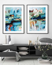Teal Still Waters - Print Set Of 2-framed-Wall Art Print Set Of 2-Abstract House