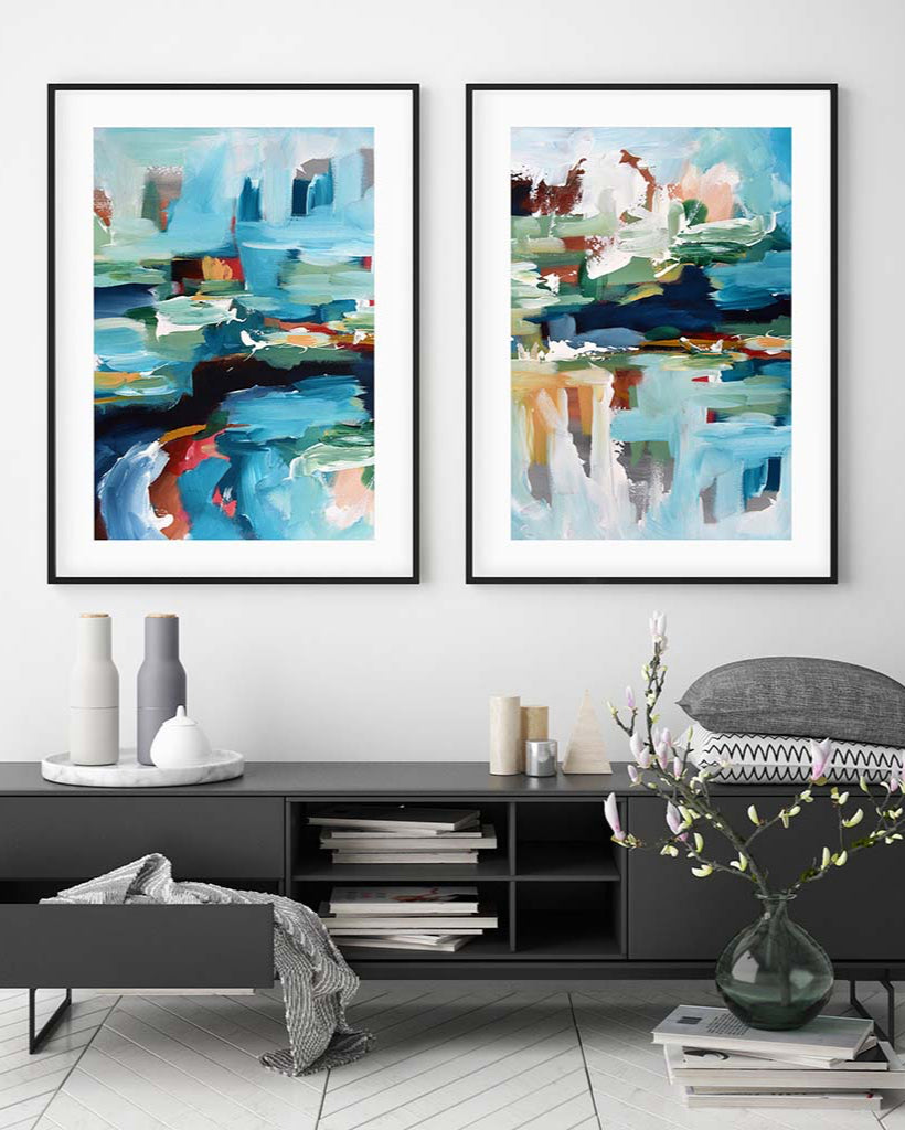 Teal Still Waters - Print Set Of 2-framed-Wall Art Print Set Of 2-Abstract House