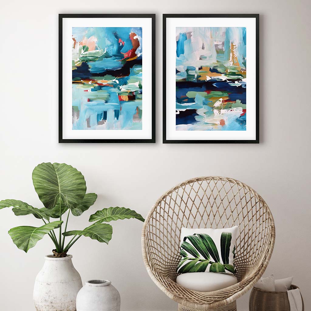 Turquoise Hues Abstract - Print Set Of 2-framed-Wall Art Print Set Of 2-Abstract House