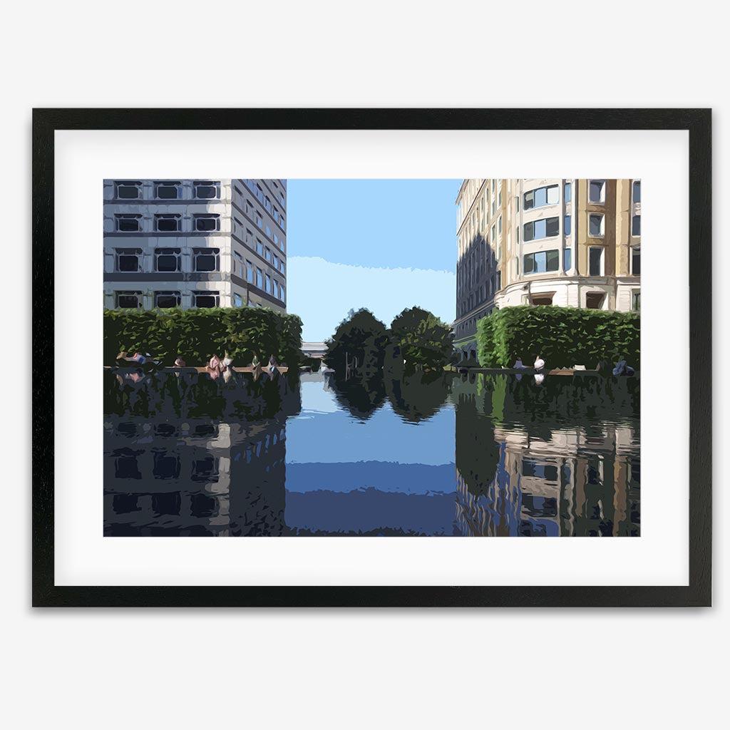 Brushed Canary Wharf, London Art Print - Black Frame - Abstract House