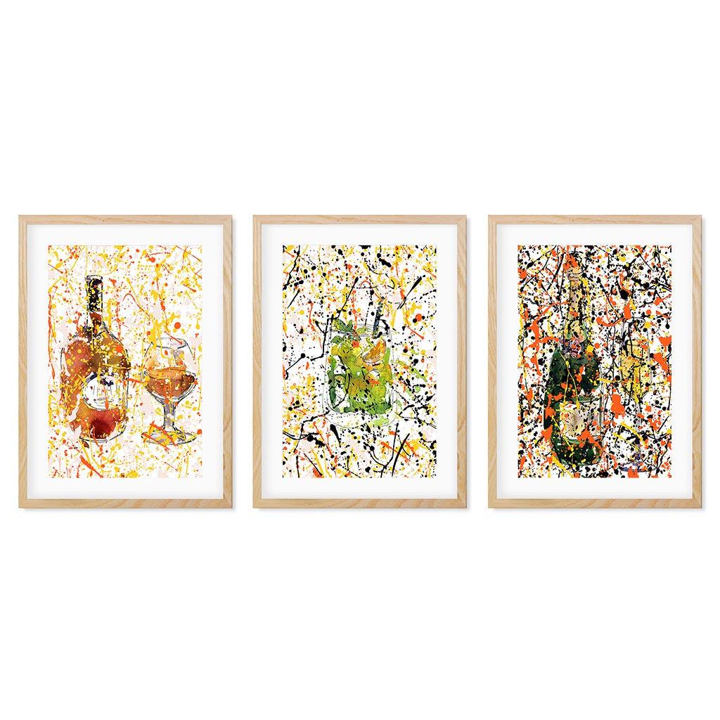 Abstract Beverage - Print Set Of 3 Oak Frame Wall Art Print Set Of 3 - Abstract House