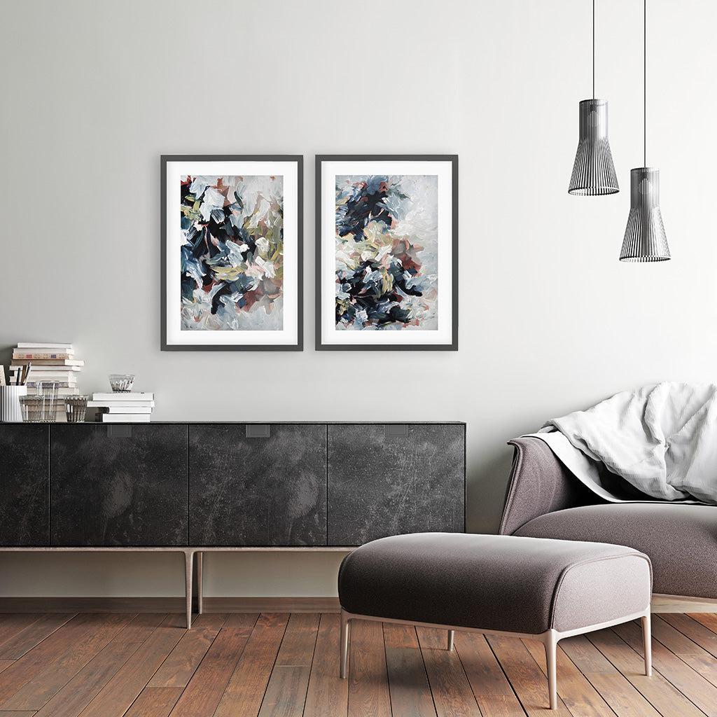 Abstract Blush River Tones Set Of 2 Prints Black Frame Wall Art Print Set Of 2 - Abstract House